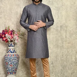 RANAK Men Geometric Printed Thread Work Kurta-picture-5