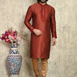 RANAK Men Geometric Printed Thread Work Kurta-picture-6