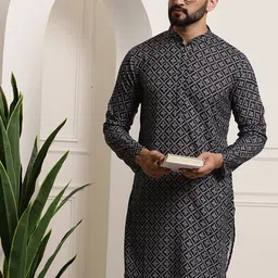 SOJANYA Band Collar Ethnic Motifs Printed Pure Cotton Straight Kurta-picture-44