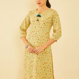 Soch Floral Printed Tie Up Neck Tassels Detail Straight Kurta-image-93