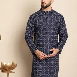 Anouk Men Navy Blue Geometric Printed Thread Work Kurta-picture-58