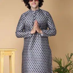 NAMASKAR Floral Printed Mandarin Collar Pure Silk Kurta-picture-25