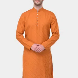 SG LEMAN Men Rust Thread Work Solid Kurta-image-97