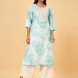 RANGMANCH BY PANTALOONS Floral Printed Thread Work Straight Kurta-picture-14