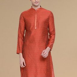 Sanwara Mandarin Collar Woven Design Thread Work Jacquard Straight Kurta-picture-8