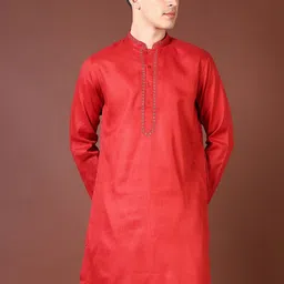 V-Mart Mandarin Collar Regular Thread Work Machine Weave Straight Kurta-image-67