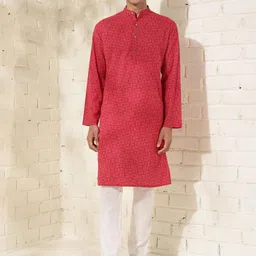 Fabindia Slim Fit Geometric Printed Mandarin Collar Cotton A-Line Kurta-image-16