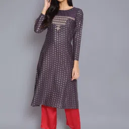 W Women Blue & White Floral Printed Cotton Kurta-31
