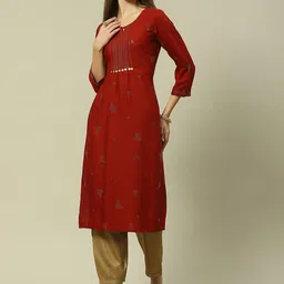 Rangriti Embellished Keyhole Neck Pleated Kurta-19