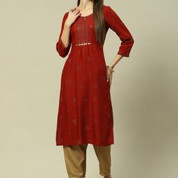 Rangriti Embellished Keyhole Neck Pleated Kurta-image-3