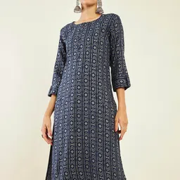 Soch Round Neck Geometric Printed Kurta-0