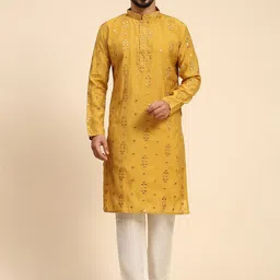 Rawayi Men Geometric Flared Sleeves Thread Work Kurta-10