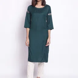 W Women Green Solid Kurta-image-3