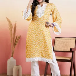 Inddus Floral Printed Thread Work Straight Kurta-picture-17