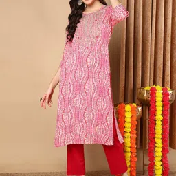 KALINI Geometric Printed Thread Work Straight Kurta-picture-4
