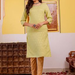 VASVI Floral Woven Design Round Neck Zari Straight Kurta-image-9