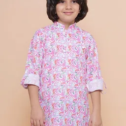 Aj DEZInES Boys Floral Printed Mandarin Collar Cotton Kurta-48
