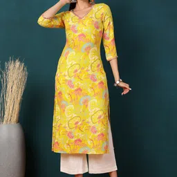 GULMOHAR JAIPUR Floral Printed V-Neck Thread Work Straight Kurta-picture-29