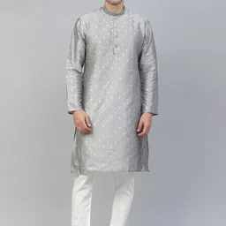 MANQ Men Grey Ethnic Motifs Printed Kurta-image-60