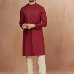 Manyavar Men Maroon Extended Sleeves Kurta-image-45