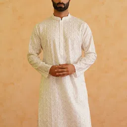 SOJANYA LUXE Ethnic Motifs Embroidered Printed Mandarin Collar Cotton Silk Straight Kurta-image-31