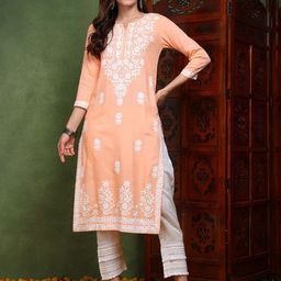 AHIKA Notch Neck Ethnic Motifs Embroidered Straight Kurta-image-46