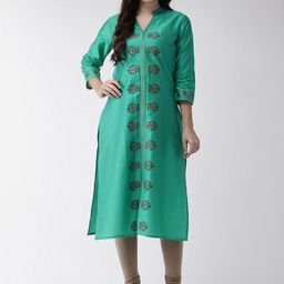Anouk Green Ethnic Motifs Printed Mandarin Collar Straight Kurta-picture-33