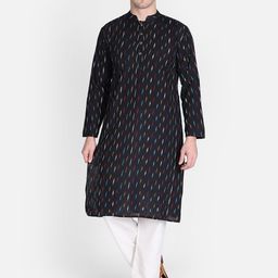 PAROKSH Men Black Indie Prints Khadi Handloom Kurta-picture-42
