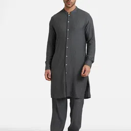 Komal Kothari Geometric Embroidered Thread Work Straight Linen Kurta-image-8