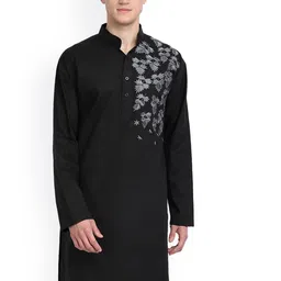 Enciger Floral Yoke Design Thread Work Mandarin Collar Straight Kurta-image-8