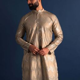 Lightpole Mandarin Collar Long Sleeves Sequined Embroidered Straight Kurta-picture-20