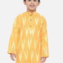 Vastraa Fusion Boys Yellow Ikat Print Thread Work Kurta-image-55