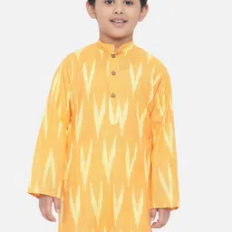 Vastraa Fusion Boys Yellow Ikat Woven Design Cotton Straight Kurta-image-57