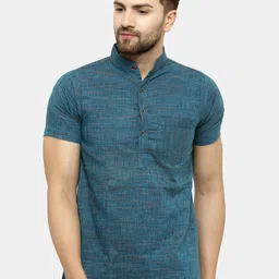 Enchanted Drapes Men Blue Thread Work Handloom Kurta-picture-40