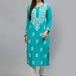 Seva Chikan Floral Embroidered Lucknowi Chikankari Kurta-image-17