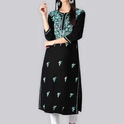 Seva Chikan Floral Embroidered Straight Kurta-picture-49