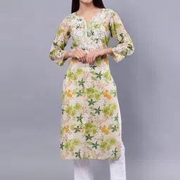 Seva Chikan Floral Printed Lucknowi Chikankari Straight Kurta-image-61