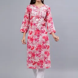 Seva Chikan Floral Printed Flared Sleeves V-Neck Kurta-picture-27