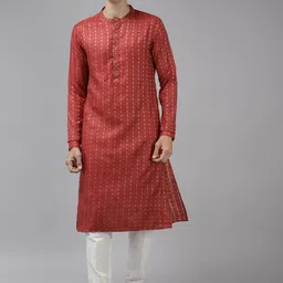 See Designs Men Maroon Thread Work Handloom Kurta-picture-12