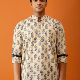 Streaks & Crosses Paisley Printed Mandarin Collar Regular Cotton Kurta-picture-46