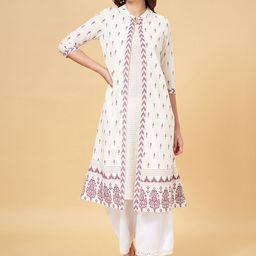 RANGMANCH BY PANTALOONS Ethnic Motifs Printed Mandarin Collar Layered Cotton A-Line Kurta-48