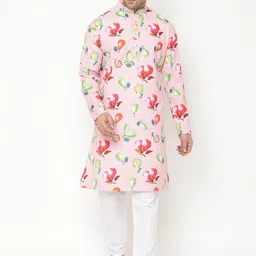 Hangup Men Pink Floral Printed Kurta-image-8
