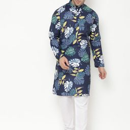 Hangup Men Navy Blue Printed Kurta-image-63
