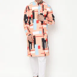Hangup Men Orange & Black Geometric Printed Kurta-image-34