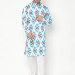 Hangup Men Blue Ethnic Motifs Printed Kurta-image-27
