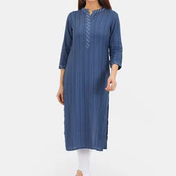 Do Dhaage Women Navy Blue Liva Kurta-image-17