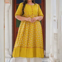 KALINI Plus Size Ethnic Motifs Printed Round Neck Cotton Anarkali Kurta-picture-28