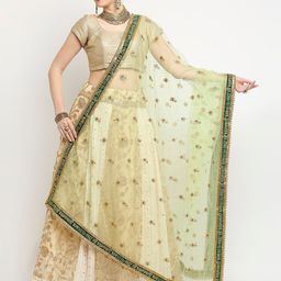 Dupatta Bazaar Green Ethnic Motifs Embroidered Dupatta with Zardozi-19