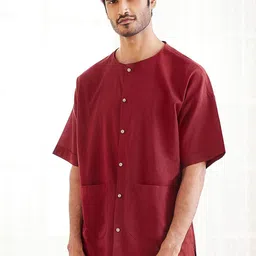 VASTRAMAY Round Neck Short Sleeves Cotton Straight Short Kurta-picture-56