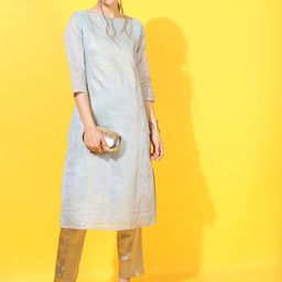 Vishudh Women Blue & Golden Ethnic Motifs Printed Kurta-image-86